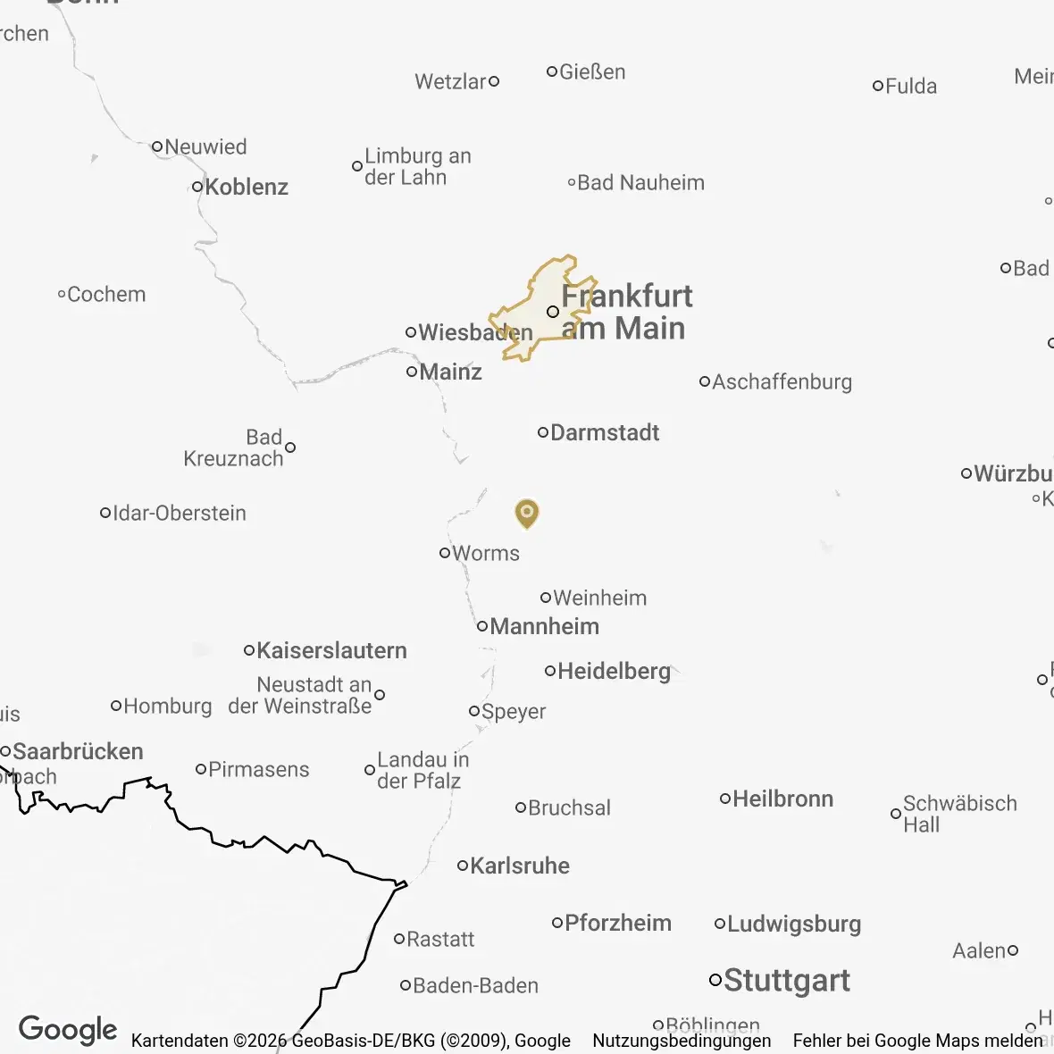 Karte der Curano-Region Frankfurt am Main mit ihrer Regionsgrenze.