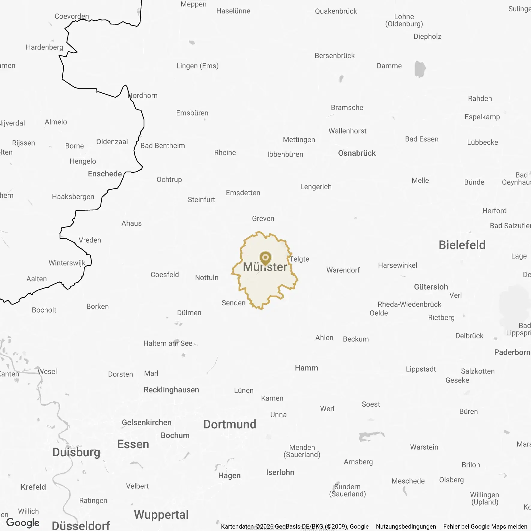 Karte der Curano-Region Münster mit ihrer Regionsgrenze.